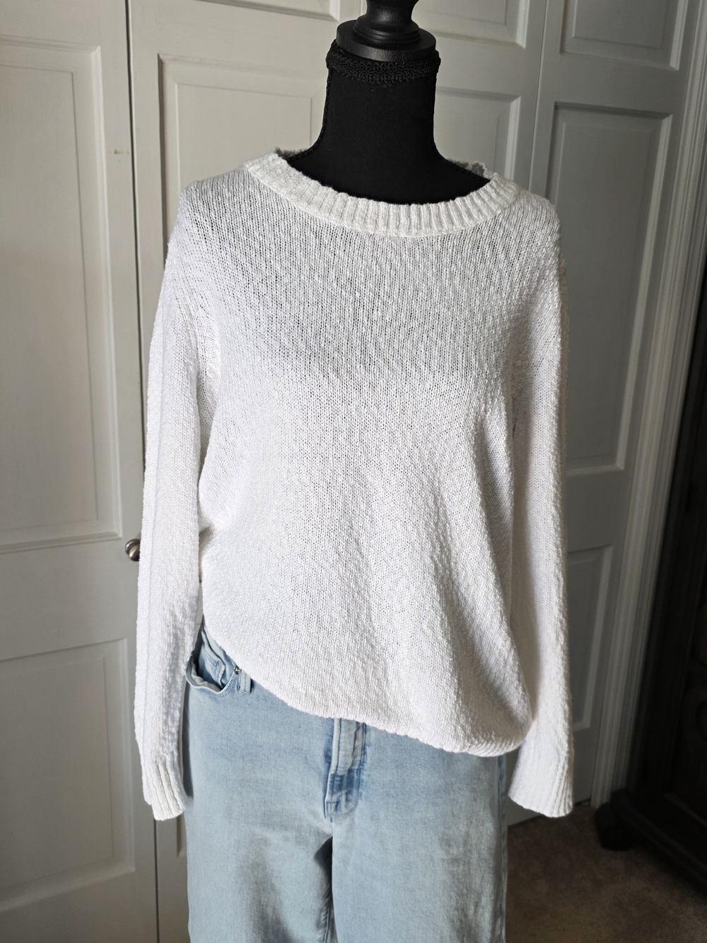 Old Navy White Knit Sweater XL Cozy Oversized Pullover Chunky Soft